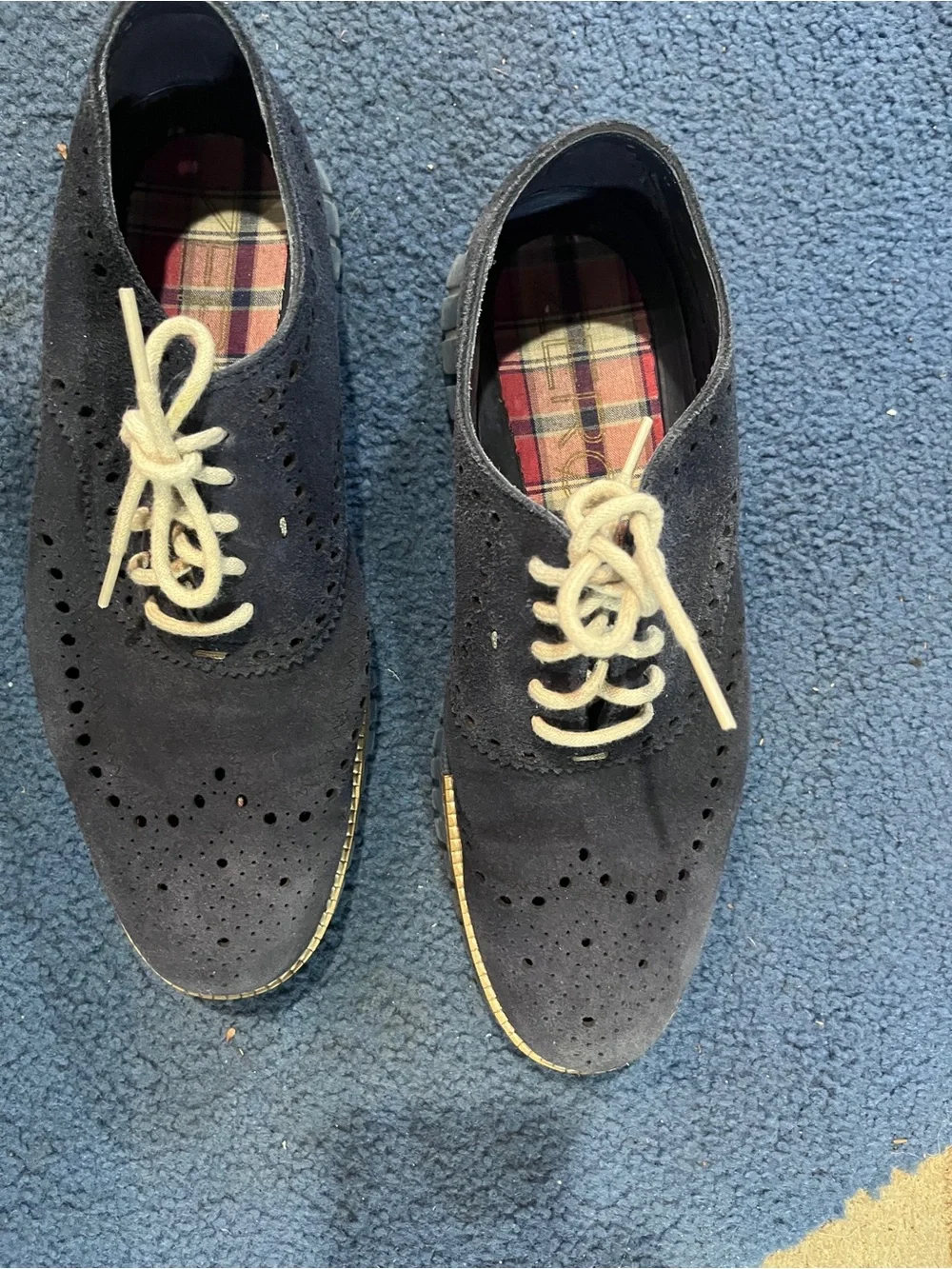 Cole Haan Navy Suede Wingtip Oxfords with Cream Laces